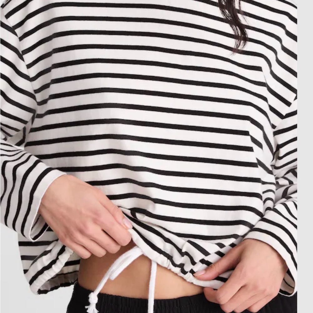 Madewell White and Black Striped Drawstring Sweatshirt - Size S. NWT! - Picture 2 of 6